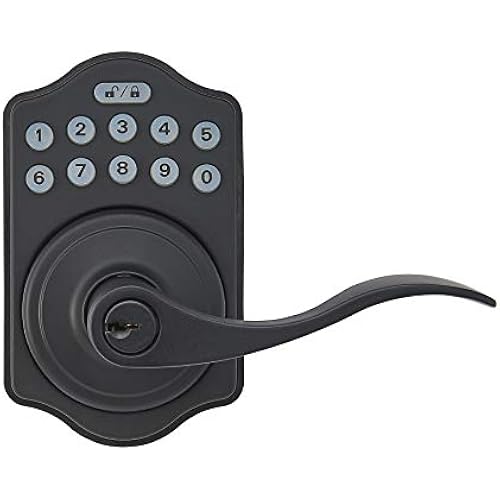 Amazon Basics Electronic Keypad, Keyless Entry Door Lock Deadbolt with Handle Set, Key Pad Front Door with Knob, Door Locks for Front Door, Door Handle, Matte Black, 1-Pack