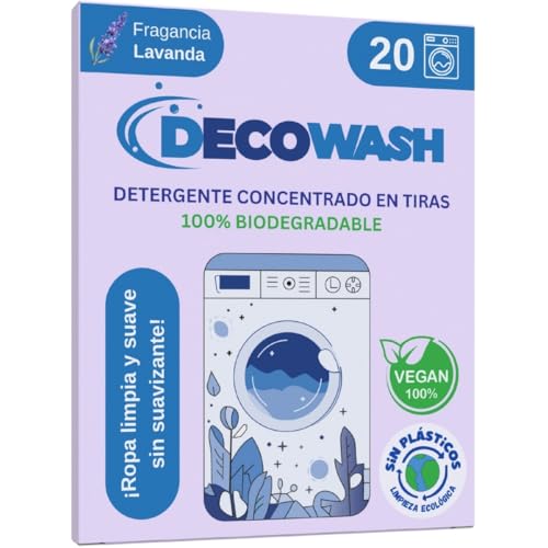 Detergente en Tiras para Lavadora (Máximo 40 Lavados) - Efecto Suavizante, Ecológico, Hipoalergénico, Vegano y Cruelty Free - Ropa limpia y suave sin ensuciar el Planeta (Lavanda)