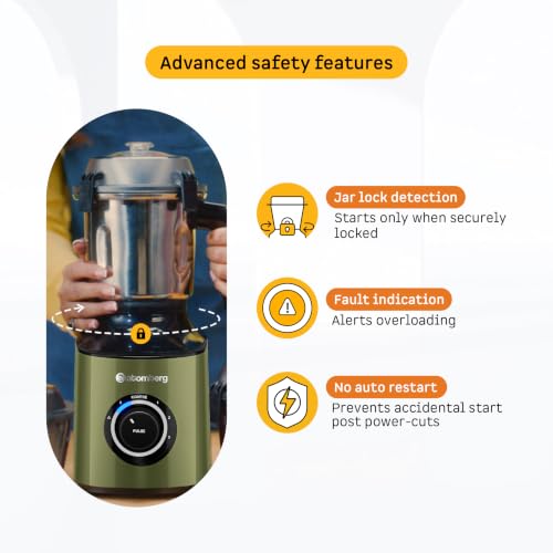 Image of Atomberg Zenova Mixer Grinder | Unique Coarse Mode for Silbatta-like Texture | Intelligent BLDC Motor | Safety Features | 4 Jars including Chopper | Hands-Free Operation (Olive Grove)