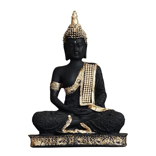 Rousrie Buddha Idol Statue for Living Room, Resin Gautam Buddha Showpiece for Home Décor (Height – 23 cm) (Black)