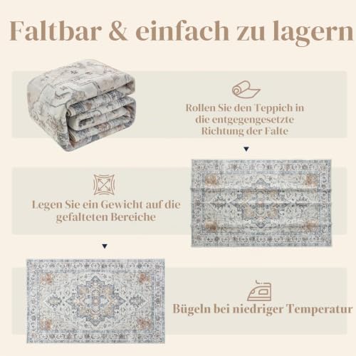 CHOSHOME Waschbarer Kurzflor Teppich Wohnzimmer - 160x230CM Taupe-braun – Ansicht 6
