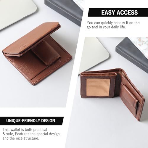 Image of VEMILIO Vegan Leather Wallet for Men & Women | 6 Card Slots | ID Window | Coin Pocket | 2 Hidden & 2 Currency Compartments | Durable Slim Bifold Purse (Brown)