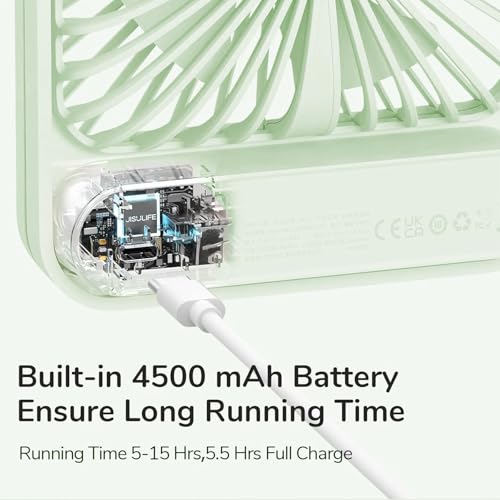 Image of JISULIFE Desk Fan Battery Rechargeable, 4500mAh 180Foldable Portable Personal Fan, 4 Speeds Adjustable Long Battery-life for Home Office Travel Outdoor Gifts for Women Men-Green