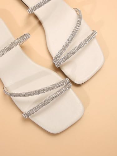 Image of GORGLITTER Women's Rhinestone Wedding Flat Sandals Sparkly Strappy Glitter Dressy Slip on Bling Bridal Prom Cute Slide Shoes