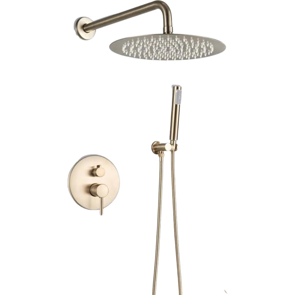 Douche thermostatique encastrée or brossé avec pommeau de douche 12 pouces