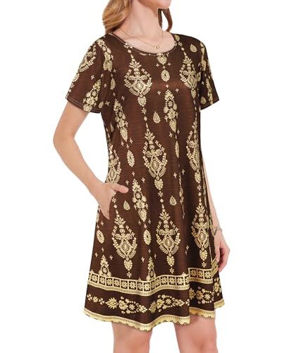 Image of JOLIGAL Summer Dresses for Women Casual Short Sleeve Sundress Scoop Neck Beach T Shirt Dress with Pockets 2026