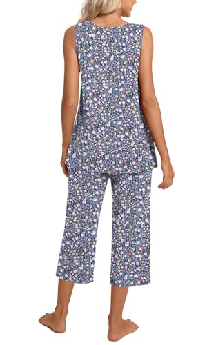 Image of TAOHUADAO Womens Summer 2 Piece Pajama Sets, Sleeveless Tops with Capri Pants, Lounge Ladies Pjs Sets with Pockets