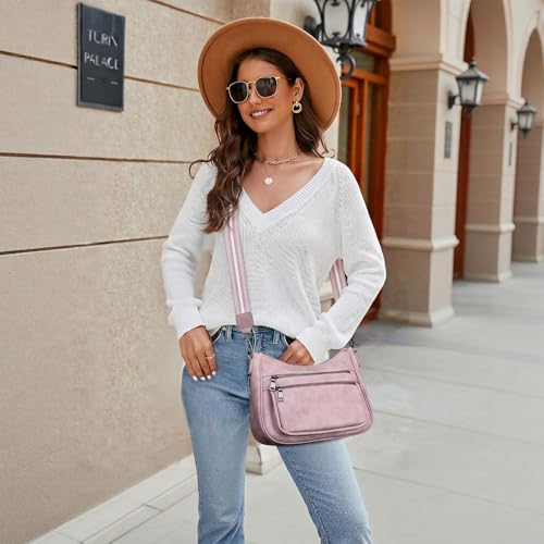 Image of KITEVIUN Crossbody Bags for Women Leather Purse Trendy Multi Pocket Shoulder Handbags with Adjustable Guitar Strap