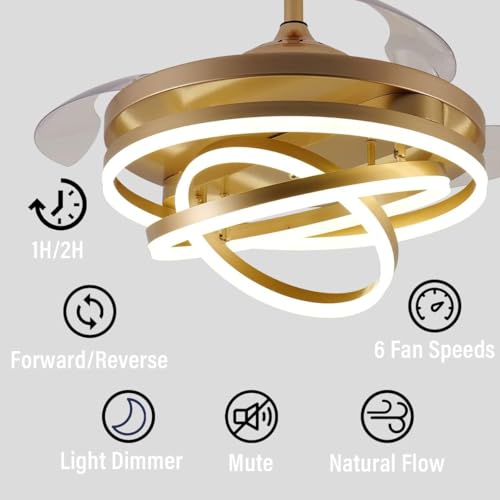 Image of blissbells Modern Black Ceiling Fan with LED Light, 3-Blade Design, Remote Control, Contemporary Style for Living Room, Dining Room (Ring Style)