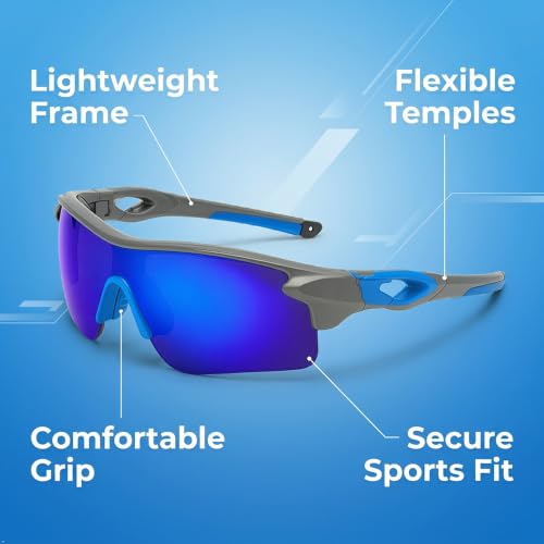 Image of Cycling Goggles for Men & Women | Sports Goggles UV400 Protection | Oversized Sports Sunglasses for Cricket, Running, Driving, Fishing, Hiking & Outdoor Activities (Grey : Violet)