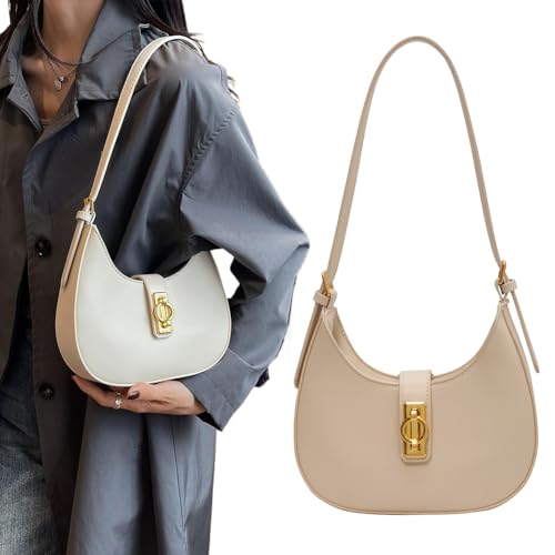 Crescent Shoulder Bag for Women with Zipper Closure Underarm Purse PU Leather Adjustable Strap Crossbody Bag Solid H2