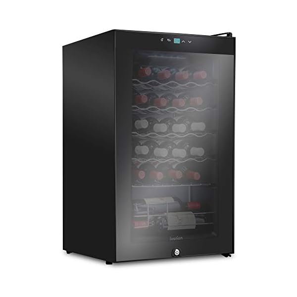 Ivation 24 Bottle Compressor Wine Cooler Refrigerator w/Lock | Large Freestanding Wine Cellar For Red, White, Champagne or Sparkling Wine | 41f-64f Digital Temperature Control Fridge Glass Door Black