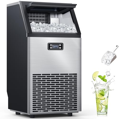 Image of Electactic Commercial Ice Maker Machine,100lbs /24H Stainless Steel Ice Machine,33lbs Storage, Auto Self-Cleaning Freestanding Ice Maker, Ice Machine Freestanding for Bar /Cafe /Restaurant