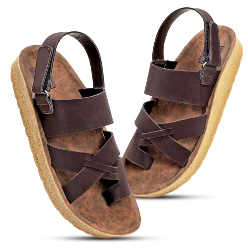 Image of Men Comfort Back Strap Sandals - Adjustable Slingback Flat Sandals with Cushioned Footbed, Lightweight Sole, Casual Everyday Wear Supportive Slip-On Style