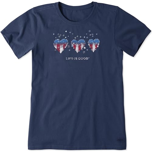 T-shirt bleu Crusher Tee Americana Hearts de Life is Good pour femme taille L