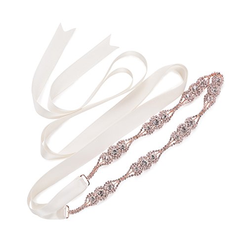 SWEETV Splendente Fascia Cristallo Rhinestones Cintura Abito da Sposa Accessori Cintura Strass Matrimonio 220cm*2cm, oro rosa