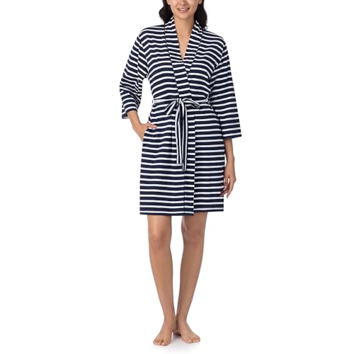 Image of Nautica Womens Soft Robe - Above Knee 3 /4 Length Sleeve Lightweight Robe - Cotton Knit Jersey Sleepwear and Loungewear