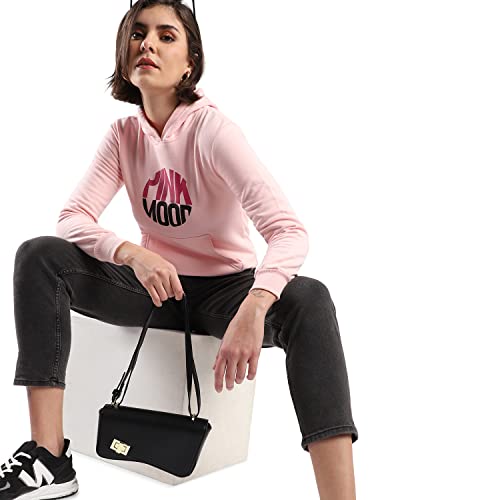 Image of PINACOLADA Women's Cotton Solid Printed Sweatshirt with Hoodie, Regular Fit for Casual Wear Full Sleeve Sweatshirt Crafted with Comfort Fit and High-Performance for Everyday Wear