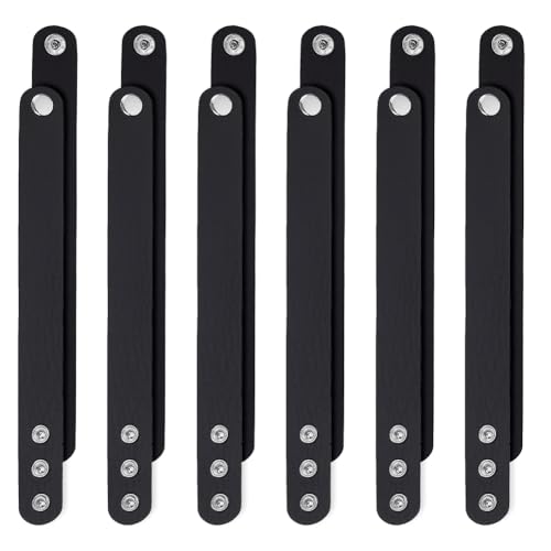 AHANDMAKER 12 Stück Schlichte Punk Lederarmbänder Schwarze Druckknopfarmbänder Blanko Armband Aus Leder Zum Selbermachen Basteln Schmuckherstellung 9.53x0.98 Zoll