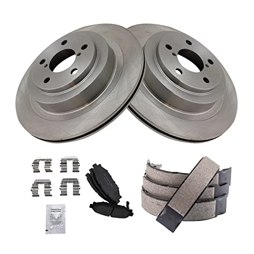 Image of TRQ Rear Brake Pad and Rotor Set Ceramic Parking Shoe Compatible with 2008-2009 Subaru Legacy