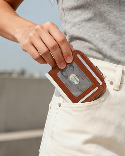 Image of Small Bifold Wallets Woman RFID Mini Wallet for Women Slim Card Holder with Zipper Coin Pocket & 2 ID Windows (Beige&Brown)