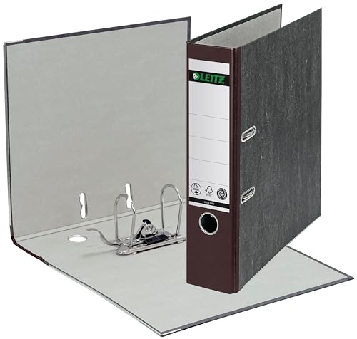 Leitz Qualitäts-Ordner 180°, 20er Pack, A4, Karton, 8 cm Rückenbreite, Wolkenmarmor-Papier, Brauner Rücken, 10805075