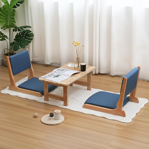 Image of Japanese Floor Chair with Back Support, Foldable Meditation Chair, Legless Tatami Chair with Cushion, Floor Seat for Living Room, Bedroom, Bay Window (2, Blue)