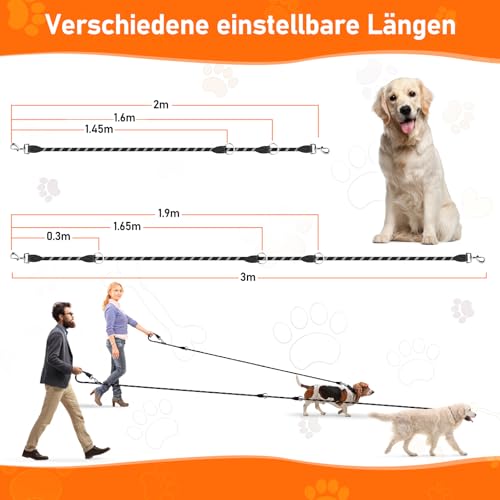Aystkniet 3M Verstellbar Hundeleine für Große und Mittlere Hunde, Robuste Nylon Reflektierende Freihandleine mit 2 Karabiner, Vielseitig Führleine und Umhängeleine mit 250kg Zugkraft, Schwarz, 12mm