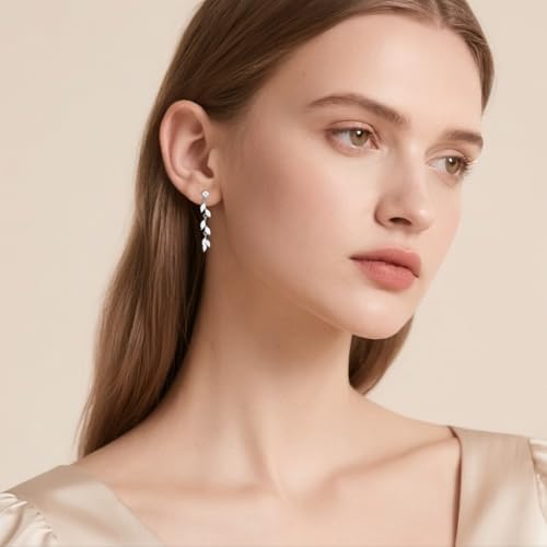 SLUYNZ Solid 925 Sterling Silver CZ Olive Leaf Dangle Earrings for Women Teens Droplet Wedding Dangle Earrings Bridal3