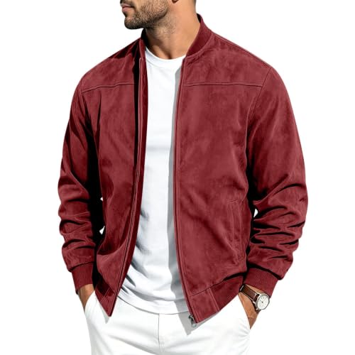 Winter Jackets for Men Suede Bomber Jacket Full Zip Stand Collar Top | Zipper Closure, Ribbed Cuffs & Hem, Side Pockets, Soft Warm, Casual Outdoor, Daily Wear, Fall Winter, Spring Fall - image 3