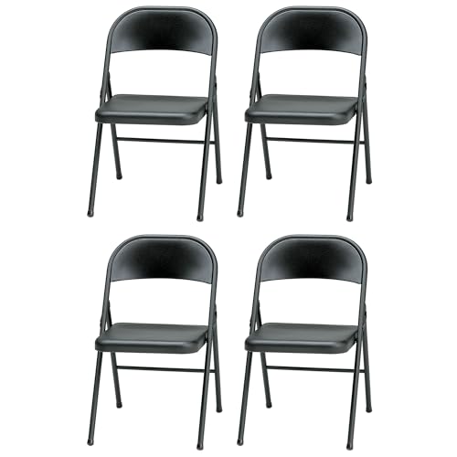 MECO Sudden Comfort All Steel Folding Chair Set with Steel Frame and Contoured Backrest for Indoor or Outdoor Events, Black Lace (Set of 4)