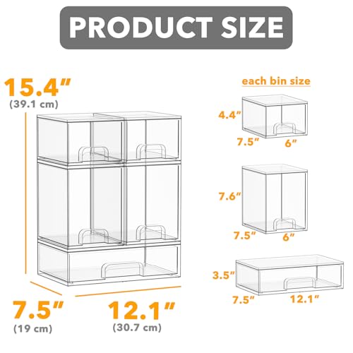 SpaceAid Bottle Storage Organizer Baby - Acrylic Bottles Station Organizer Container, Stackable Clear Drawers for Countertop, Vanity, Bathroom, Cabinet, Pantry Organization, 5 Pack, 2S2M1L, 15.4" H