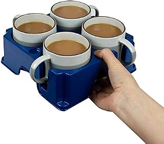 muggi Travel Mug Holder - Non Spill 4 Cup Holder / Hot Drinks Tray / Coffee & Tea Cup Holder / Take Out Cup Carriers - Eco Friendly Recycled Plastic Drinks Holder & Mobility Aid Drinks Carrier, Blue