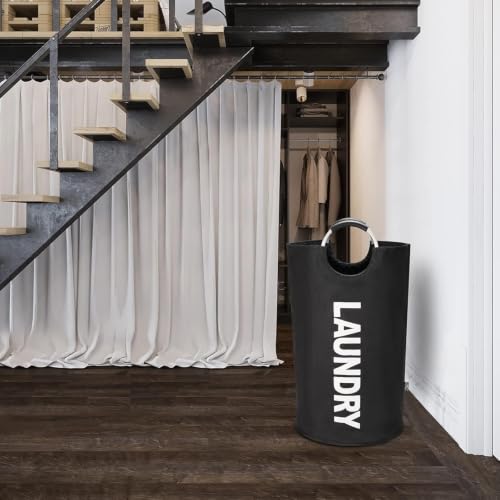 Image of 90 L Large Laundry Basket for Clothes, Collapsible Dirty Clothes Storage Bag with Padded Carry Handles, Waterproof Upright Laundry Hamper for Bedroom, Dorm, Apartment & Laundromat
