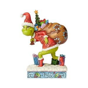 Enesco Dr. Seuss Grinch by Jim Shore Santa Grinch Figurine Tip Toeing with Gifts, Grinchmas Stone Resin Hand Crafted Collectible Christmas Figurines Home Decor Sculpture Statue, 7.68 Inch, Multicolor