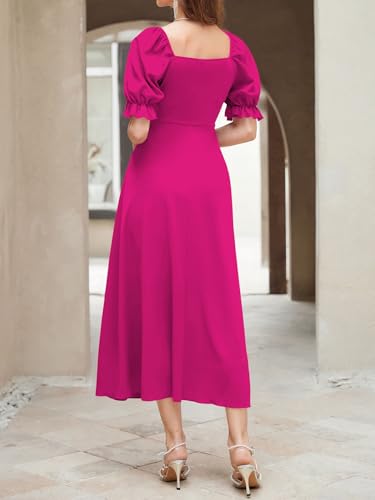 Image of Shasmi Girl's & Women's Solid A-Line Ruched Puff Sleeve Maxi Long Evening One Piece Long Dress for Women Stylish (Dress 131)