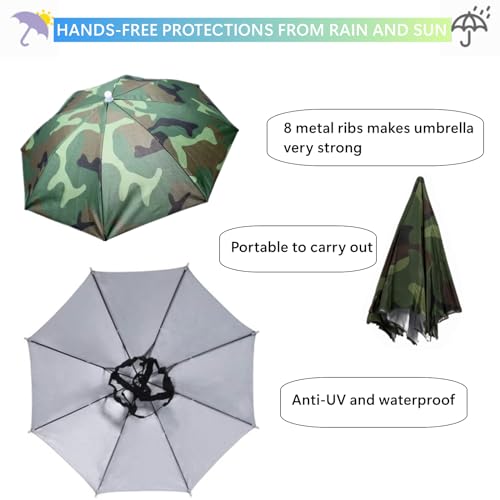 Distart 3 Pack Umbrella Hat, Sports Head Umbrella Hats For Adult Women, 26 Inch Diameter Folding Waterproof Rainbow Fishing Headwear For Outdoor Party Beach Hiking thumb #3