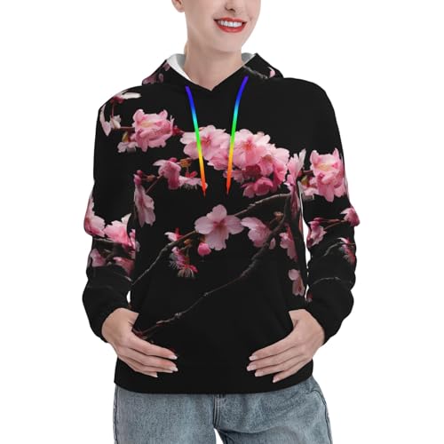 Sweat à capuche fleurs de cerisier japonaises contre le froid avec poche kangourou douce
