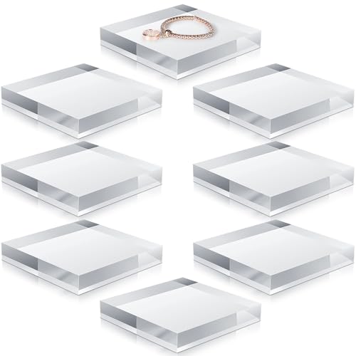 RattanView 8 Pcs 6 x 6 x 1 Inches Acrylic Display Block Clear Polished Acrylic Cubes Stand for Jewelry Display Showcase