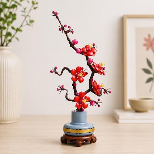 Image of Plum Blossom Building Blocks Set (327 PCS) | DIY Artificial Flower Bonsai Model | Creative Construction Toy & Home Decor Gift for Kids & Adults