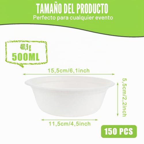 Miniatura 2 de Lopyxbr 150 Cuencos De Sopa Desechables, 500 Ml 17 Oz, Platos Hondos Desechables, De Cartón, Cuencos De Cartón Blanco, Cuencos De Sopa Compostables Para Fiestas, Hogar, Pícnic