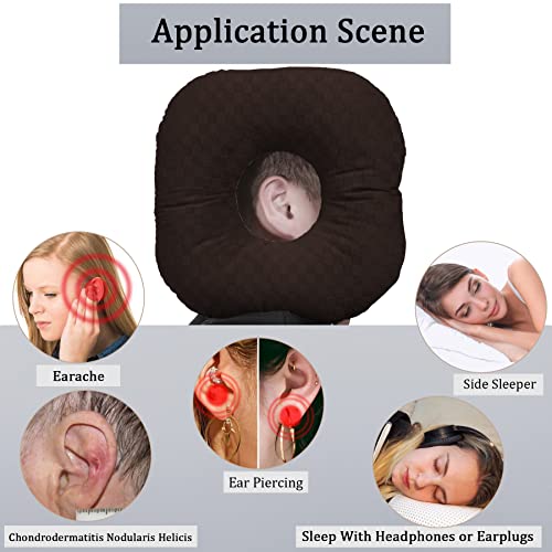 Image of Ear Piercing Pillow for Side Sleepers, Pillow with an Ear Hole for CNH and Ear Pain Ear Inflammation Pressure Sores, O-Shaped Side Sleeping Pillow, Ear Guard Pillow(Dark Brown)