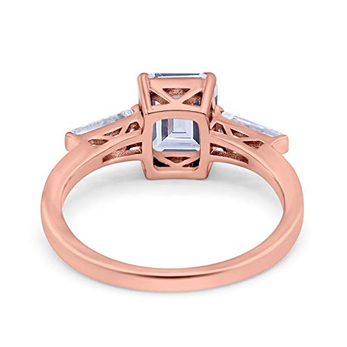 Blue Apple Co. Art Deco Wedding Bridal Engagement Ring Emerald Cut 8mmx6mm Baguette Three Stone Simulated Cubic Zirconia 925 Sterling Silver3