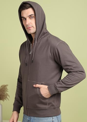 Image of Alan Jones Clothing Men's Solid Zipper Hooded Sweatshirt | Ribbed Hem, Lined Hood, Side Pockets, Durable Zip | Multiple Colors