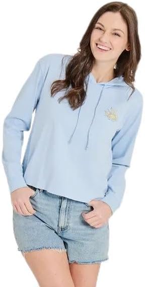 Life is Good. Women's Good Day Sunshine Ocean Crusher Boxy Hoodie, Glacier Blue
