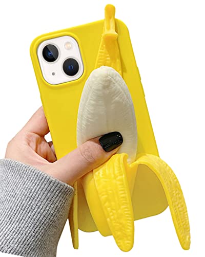 JIATAY for iPhone 14 Pro Max Case Cute, Silicone 3D Kawaii Phone Cases Squishy Fidget Protective Camera Lens Protector Cover for iPhone 14 Pro Max with Stand (Banana A)