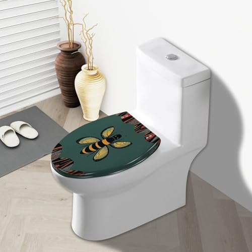 Asiento de inodoro alargado de resina con tapa decorada y cierre suave 8