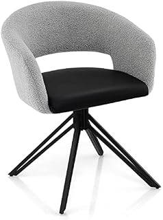 COSTWAY 360° Swivel Accent Chair, Upholstered Lounge Leisure Tub Armchair, Occasional Side Dining Chairs for Living Room, Bedroom and Office (Grey+Black, Sherpa Hollowed Back+PU Seat+Steel Legs)