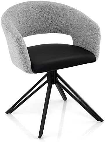 Giantex Modern Swivel Accent Chair, Sherpa Covered Desk Chair No Wheels with Solid Steel Legs, PU Coated Seat Cushion, Adjustable Foot Pads, Armchair for Home Office Vanity Small Space, Gray