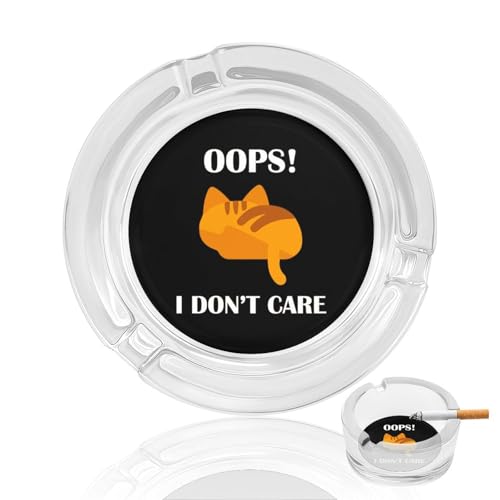Image of Oops Don’t Care Cat Cigarettes Glass Ashtrays Table Top Cigar Ash Tray for Indoor Outdoor Decoration Craft